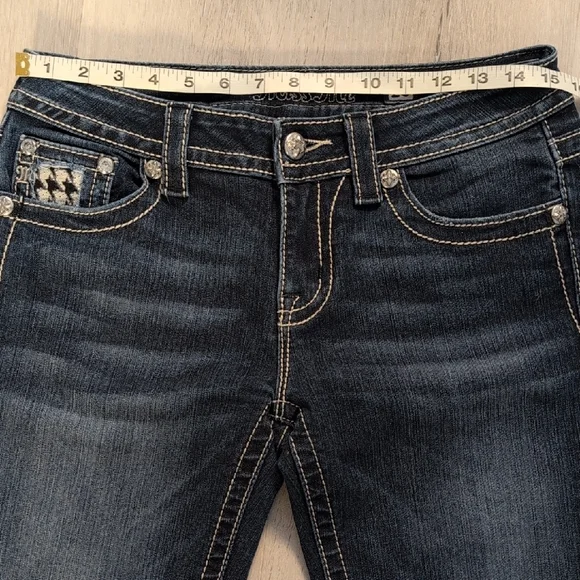 Miss Me Dark Blue Jeans with Black and White Embellishments - Picture 4 of 9